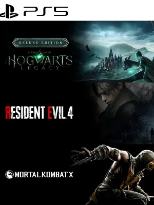 3 Juegos en 1 Hogwarts Legacy Digital Deluxe Edition mas Resident Evil 4 Remake mas Mortal Kombat X PS5
